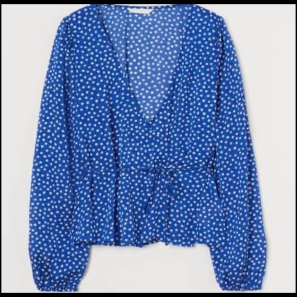 BRAND NEW H&M Blue Polka Dot Wrap-Front Blouse